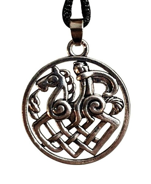 Odin Sleipnir AnhäNger Halskette Pferd Nordisch Wikinger Perlen Bindekordel S...-image