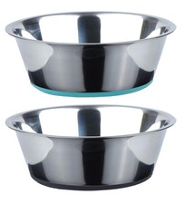 2 PCS Deep Stainless Steel AntiSlip Dog Bowls 6 Cups Pet Food Water Dish