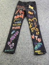 Waimea Juniors 16 Skinny Jeans Graffiti Print Black Pants Street Style