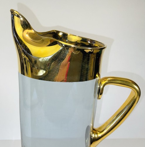 MCM Hand Blown Blue Glass 24K Trim Pitcher & 4 Anchor Hocking - Picture 11 of 14