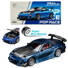 Pop Race 1:64 Mazda RX7 RE-Amemiya Widebody Chrome Blue -  #223