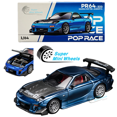 Pop Race 1:64 Mazda RX7 RE-Amemiya Widebody Chrome Blue - #223 | eBay