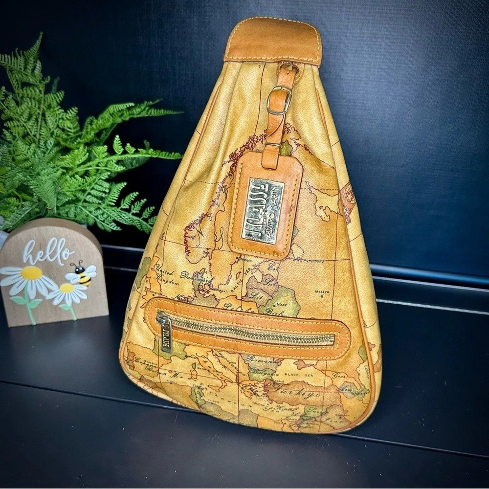 Alviero Martini 1A Classe Geo Map Sling Backpack Tan Coated Canvas Bag Alviero Martini 1A Classe Geo Classic Sling/crossbody Bag - Etsy main image 2