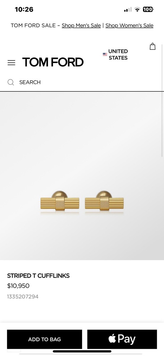 TOM FORD カフリンクス TOM FORD STRIPED T CUFFLINKS 18k YELLOW GOLD SIGNATURE T