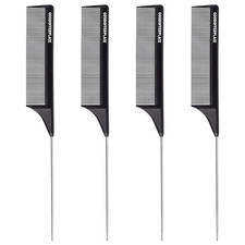 4 PCS Rat Tail Combs Parting Rattail Combs Teasing Fine Tooth Comb with Metal Pi