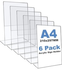 Abaigeal 6pk A4 Acrylic Sign Holders L-Shaped Clear Display Stands