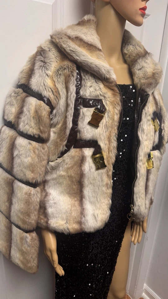 Abrigo Chaqueta Baby Phat Imitación Piel Cálida Mujer Talla XL Estampado Animal Marrón Corto Foto 2 de 4