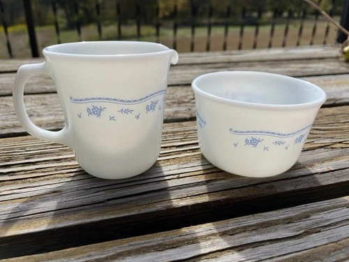 PYREX  Vintage cream and sugar set MORNING BLUE VTG