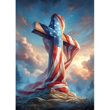 4th of July Diamond Art Kits for Adults, American Flag on Wooden Cross Diamond P