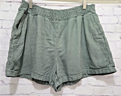  Universal Thread Linen Blend Pull-On Shorts Womens XL Sage Green Pockets Casual