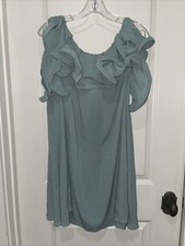 ASOS Design Green Crinkle Off Shoulder Ruffle Mini Fit & Flare Tunic Dress 12