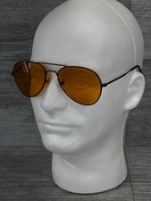 Vtg Aviator Pilot Wire Rim Amber Lens Black Frame Driving Sunglasses 80s 90s Y2K