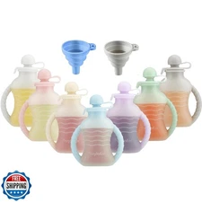 PandaEar 7 Pack Reusable Silicone Baby Food Pouches, Washable Freezer Squeeza