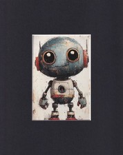 8X10" Matted Print Art Picture: Vintage-Looking Toy Robots: Robot Alien