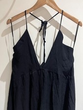 H&M Dress Size M 12-14 Black Crinkle Sleeveless Fit Flare Midi Beach Holiday