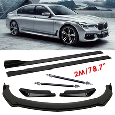 Front Bumper Lip Splitter 78.7" Side Skirt Strut Rods Body For BMW 740i 750i S