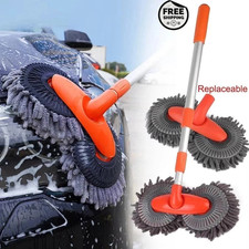 Car Wash Mop Double Brush Head 360° Rotation Telescopic Mop Roof Window Clean UK