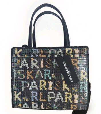 NWT Karl Lagerfeld Maybelle Satchel With Colorful Sequins Black Top Handles