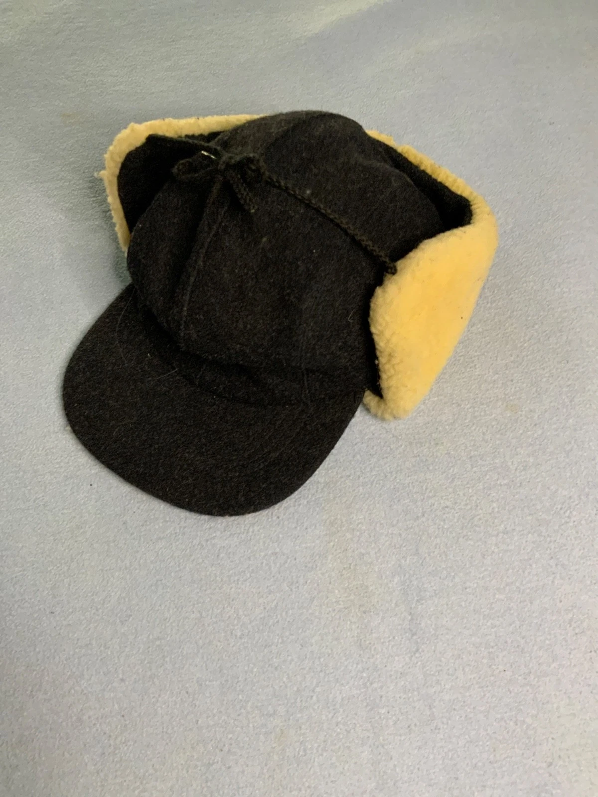 FILSON DOUBLE MACKINAW WOO. SHEARLING HAT BLACK WOOL SIZE LARGE