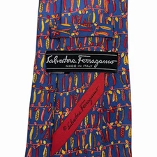 Salvatore Ferragamo Men's Tie Vegetable Pea Pods Blue/Red/Yellow Silk 3 5/8" 59"