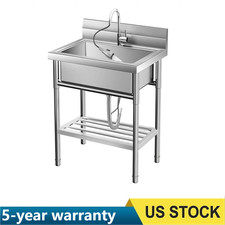 Stainless Steel Kitchen Utility Sink, Freestanding Laundry Utility Sink w Faucet