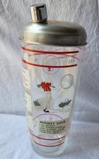 Vintage 50er Jahre Cocktail Shaker, Sport Thema mit Getränk Rezepten drauf, 28 oz