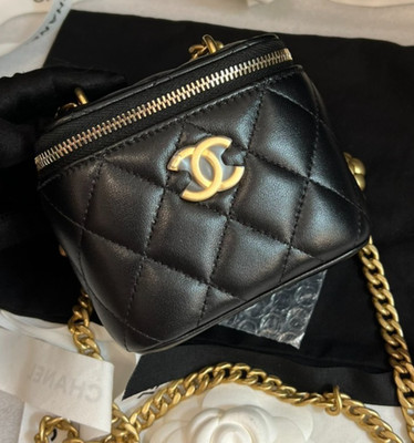 CHANEL 23S Camellia mini box Chain Shoulder Handbag Black Gold