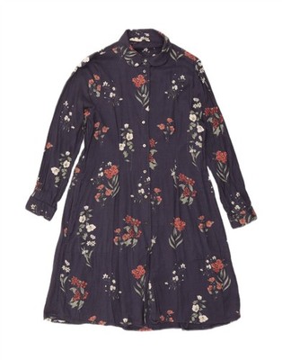 Fat Face Damen Langarm Shirtkleid UK 10 Small dunkelblau geblümt DW06