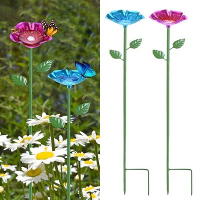 2-Pack Bee Watering Stations, 25 Inch Iron Bee Bath for Garden [Blue/Rose Red]