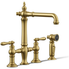 Kohler K-76519-4-2MB Artifacts Bridge Kitchen Faucet w/ Side Spray,Brushed Brass