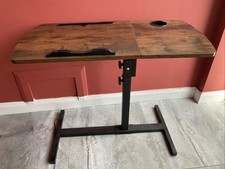 Height Adjustable Dark Wood Style Desk Over Bed Table Laptop Stand Home Office