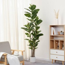 Artificial Rubber Tree Plant 6ft Tall Faux Ficus Tree Potted Fake Tropical Pl...