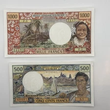 French Pacific Territories 1985-1996 Issue 500 & 1000 Francs Banknote Crisp UNC.