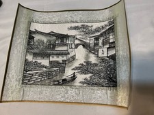 Asian Silk Embroidery Black & Silver Thread Art River Village