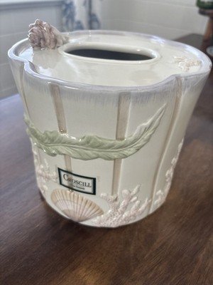 Croscill Ceramic Tissue Box Cover Beach Shells New Round Ocean Coral