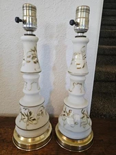 Vintage Porcelain Lamp Set, #2, Hand Painted, 14.5" Tall