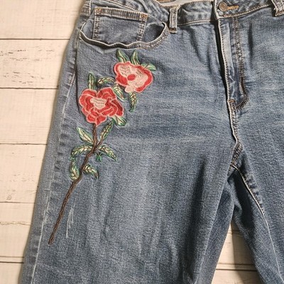 Lucky & Blessed L&B Plus Size 18 Jeans Rose Floral Embroidered Western Boho Blue