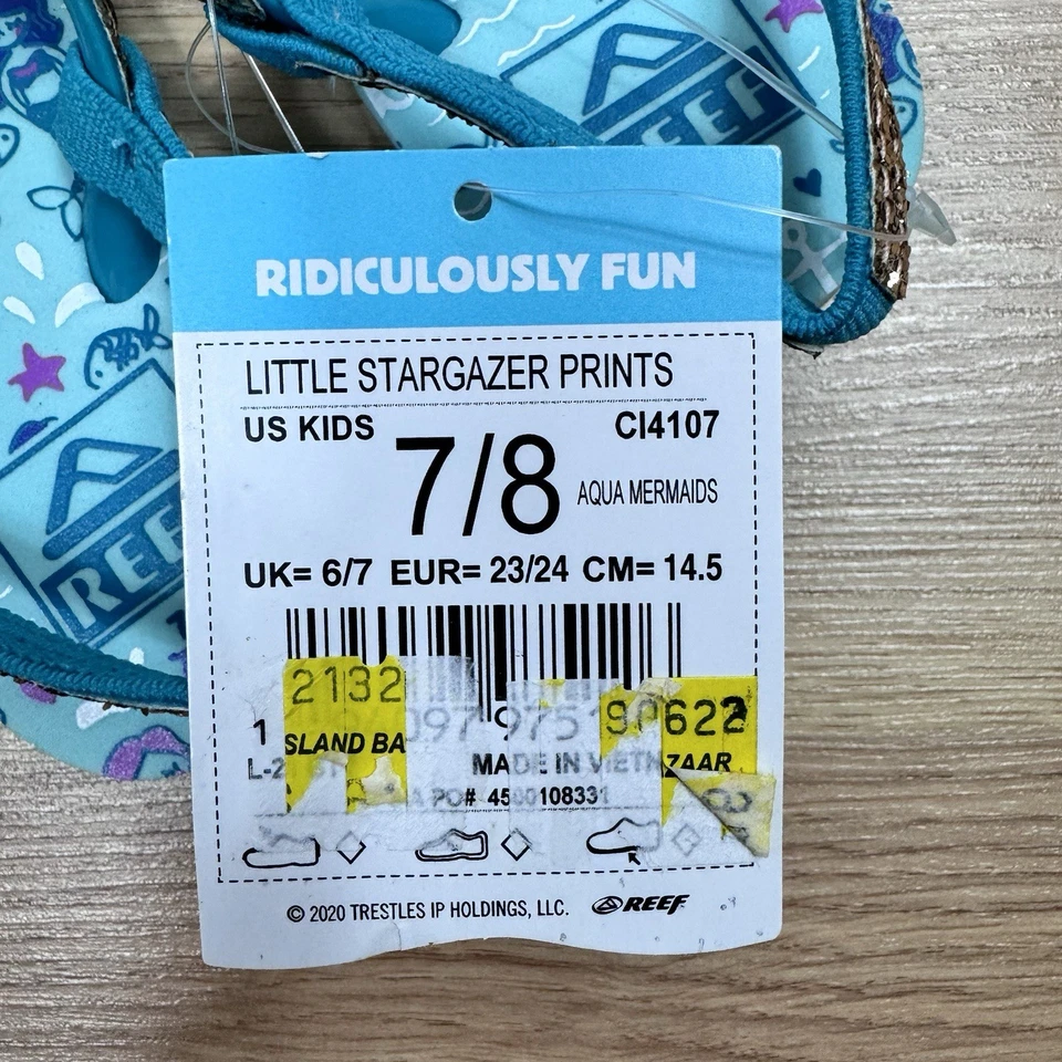 Sandalias chanclas Reef para niñas pequeñas 7/8 playa piscina verde azulado dorado sirena brillo Foto 3 de 3