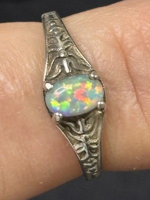 Wheeler 925 Sterling Silber äthiopischer Welo Opal Solitär Vintage Ring Gr. 6
