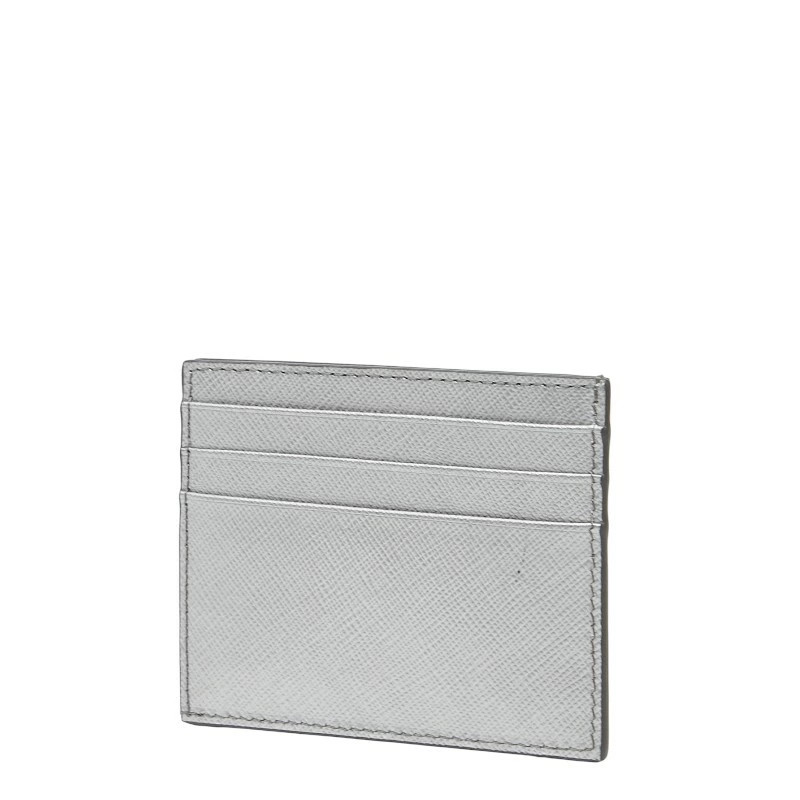 Prada Triangular Logo Plate Silver Leather Card C… - image 2