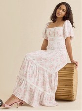 Altar’d State Light Pink Floral Puff Sleeve Maçı Dress Size Medium NWT