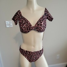 Womens Swimsuit Medium 2 Piece Bikini Pink Cheetah Print