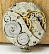 Vintage 1920 Lady Elgin 444 15 jewel 10/0s model 4 watch movement dial & crown