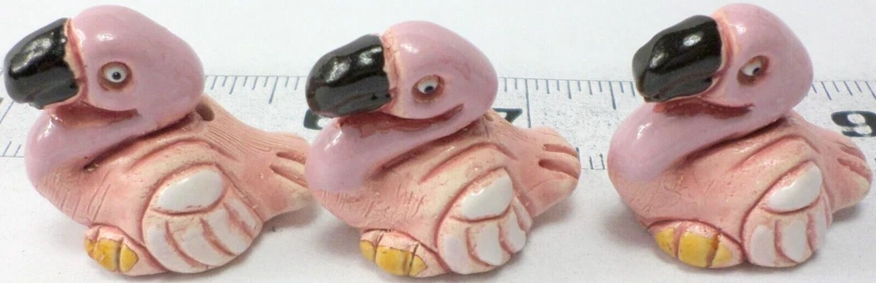 3 Cuentas/Dijes Vintage Cerámica Perú Mini Lindos Animales Flamencos Rosa 30x35x25mm Foto 4 de 4