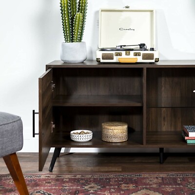 Walker Edison Saxon Modern Glass Shelf TV Stand 52 Inch, Dark