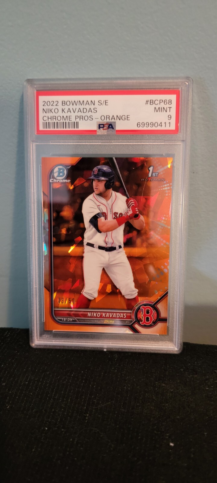 Niko Kavadas 2022 Bowman 1st Chrome SAPPHIRE ORANGE #'D /50 PSA 9 MINT