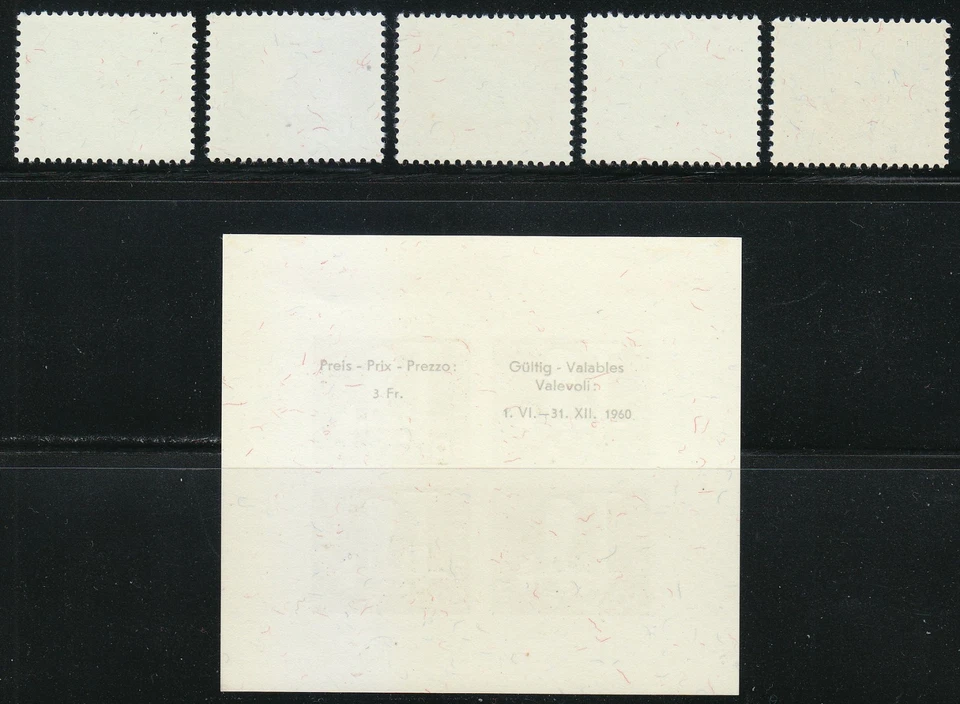 Suiza 1960 MNH Mi 714-718+Bloque 17 Sc B292-B297 Minerales y Búho. Fósil ** Foto 2 de 2