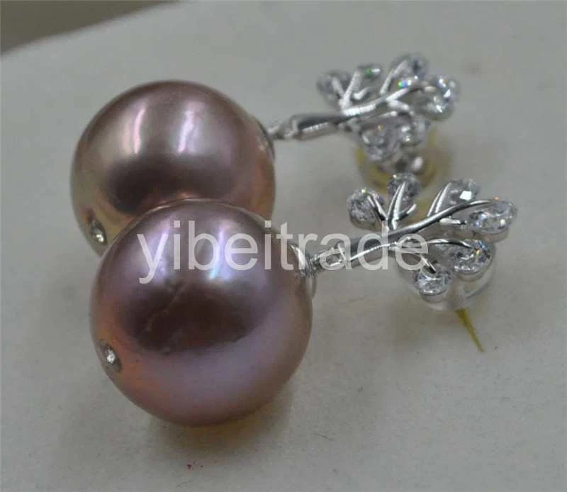 PRECIOSO Pendiente Natural Raro Púrpura 12mm Perla Kasumi Plata de Ley Foto 2 de 2