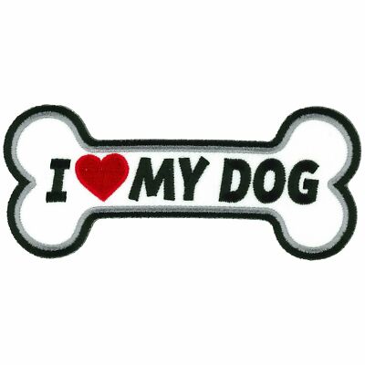 I HEART MY DOG High Thread Iron-On Heat Sealed Backing Sew-On Patch - 5'' x 2''