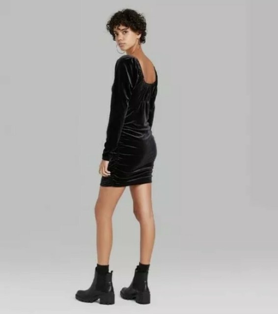 Bodycon Dress Long Sleeve Velvet Ruched 